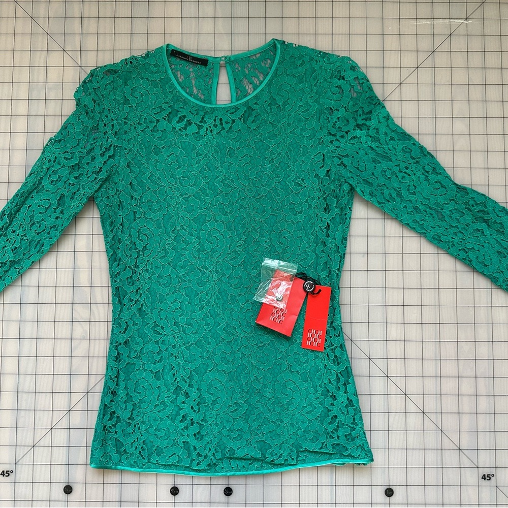 Carolina Herrera Emerald Green Lace Top S
